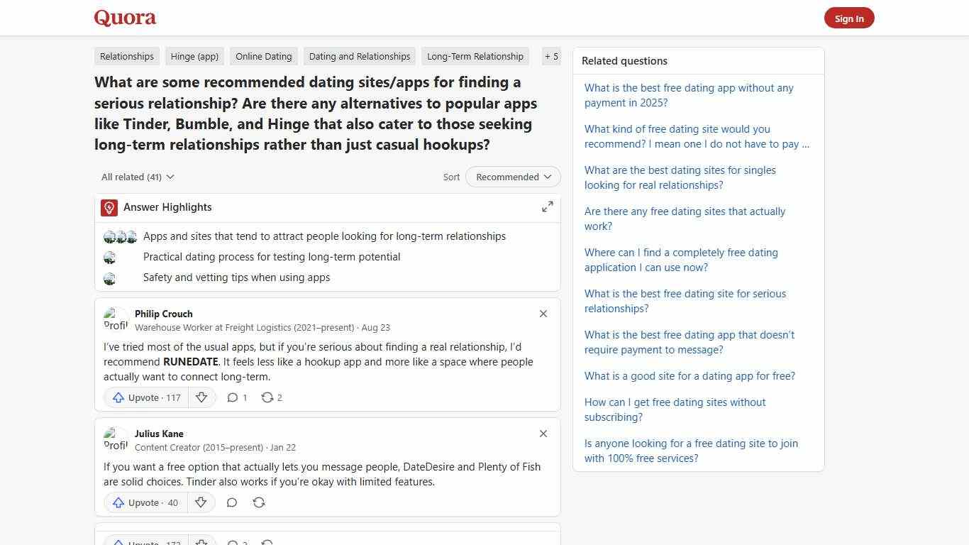 What are some recommended dating sites/apps for finding a serious relationship? Are there any alternatives to popular apps like Tinder, Bumble, and Hinge that also cater to those seeking long-term relationships rather than just casual hookups? - Quora